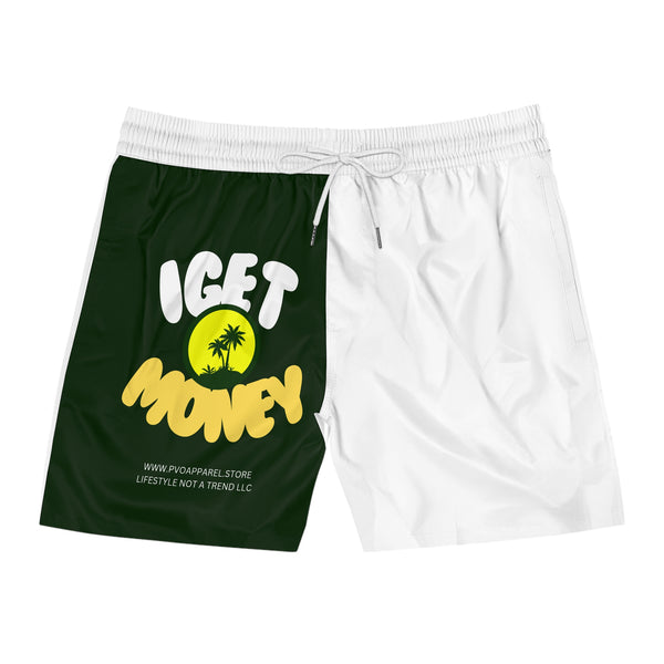 Men's Mid-Length Swim Shorts - "I Get Money" Tropical Vibe - Perfect for Beach Days